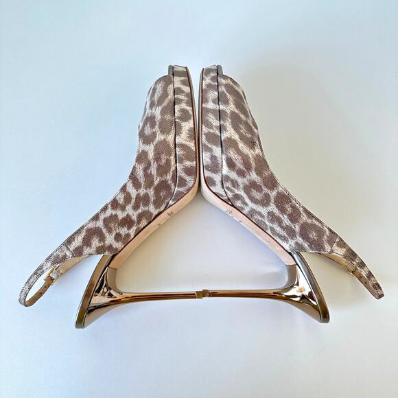 Jimmy Choo Nova Leopard Print Gold Shimmer Leather Slingback Pumps Size 38 - Picture 8 of 16